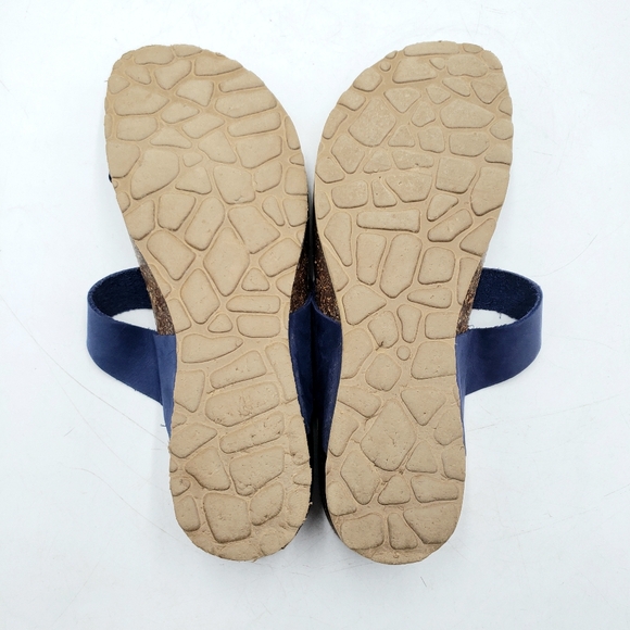 Mila Paoli Women 9.5 Cork Wedge Leather Sandals Blue Toe Wrap Braid Buckle Strap - Picture 7 of 11